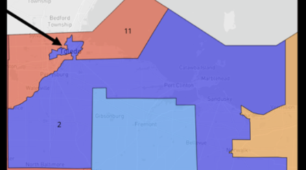 Gerrymandering graphic showing Ohio's districts 11 and 12, and the weird ways they are drawn